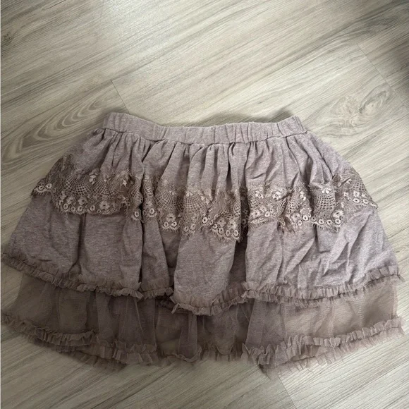 Women's Taupe Layered Lace Tulle Skirt - Picture 1 of 1